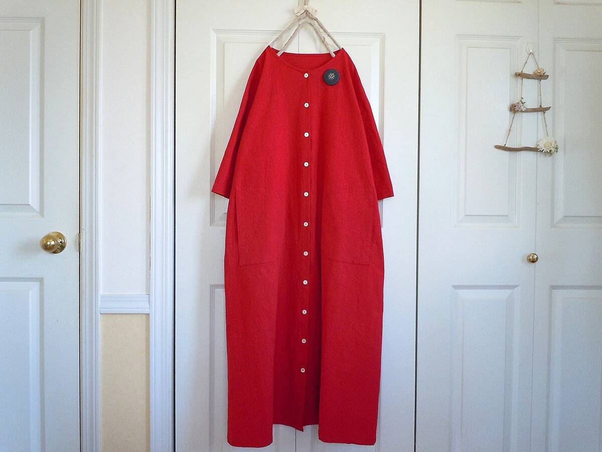 *cottonハンドワッシャー*ラウンドネックの前開きop*羽織り物としても*リバティ簡易ブローチ付き*handmade*拍卖
