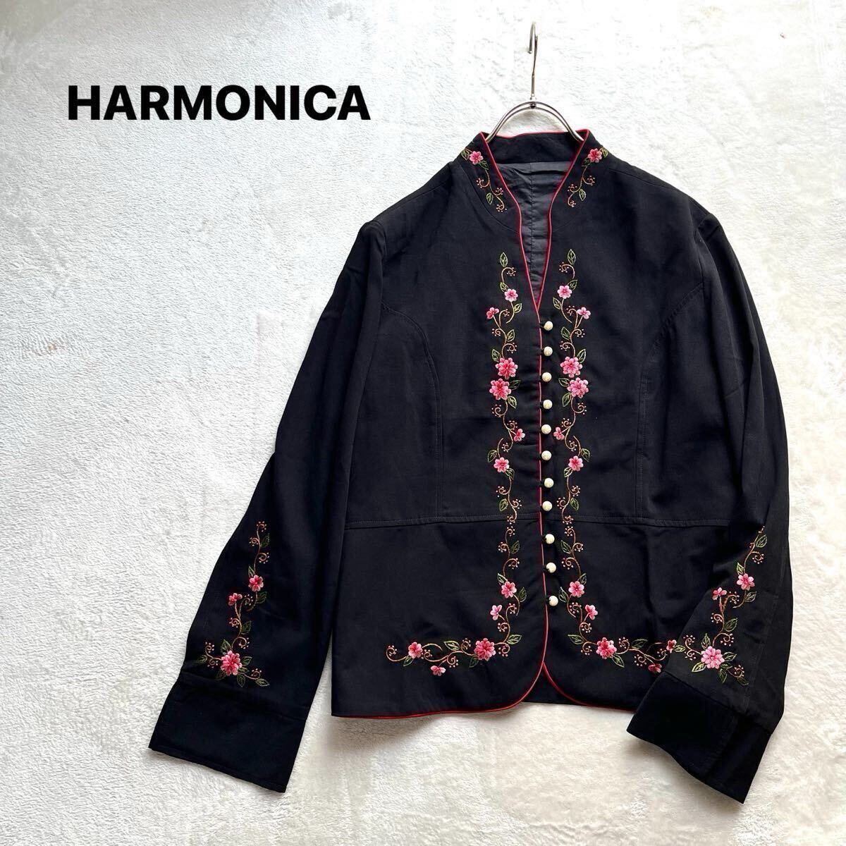 3点送料無料☆未使用タグ付き定価23100円 HARMONICA ハーモニカ チャイナデザイン刺繍 ジャケットS 花柄刺繍 パールボタン チャイナ風拍卖
