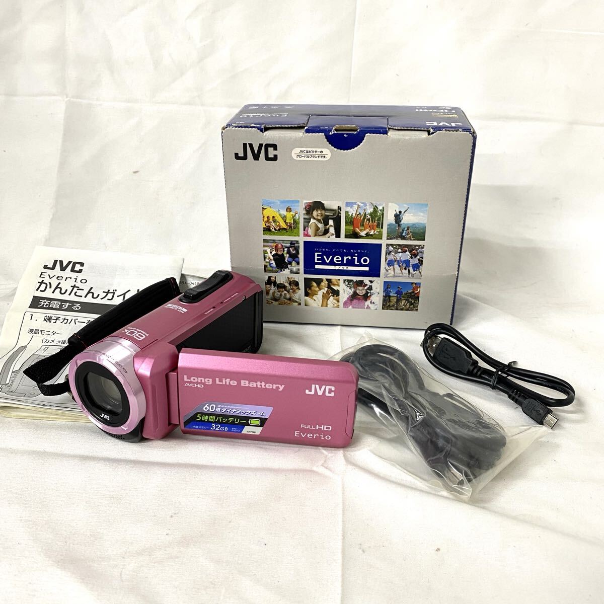 雷216 JVC Everio エブリオ デジタルビデオカメラ フルハイビジョン GZ-F100 ピンク 動作OK ビデオカメラ拍卖