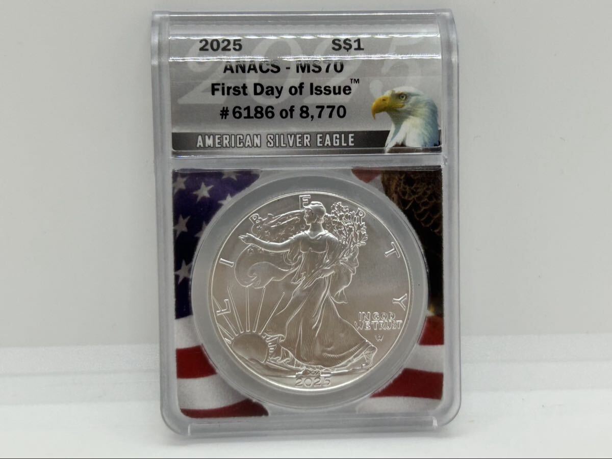 六97 ANACS MS70 最高鑑定 1オンス (31.1g) 銀貨 1ドル 純銀 America アメリカ リバティ シルバーイーグル 2025年 スラブケース コイン (N)拍卖