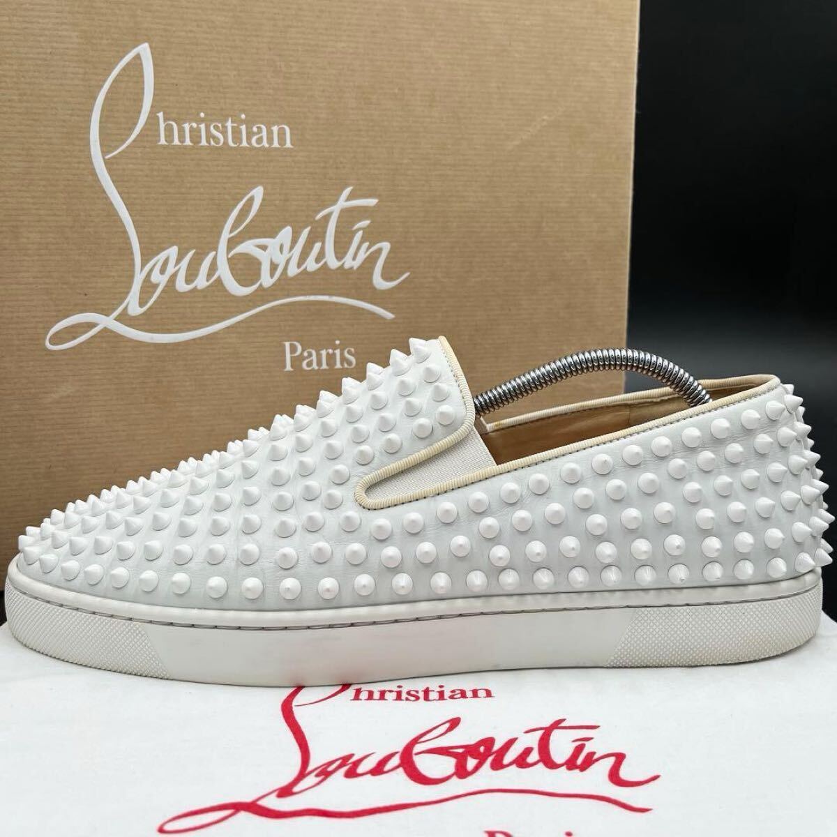 1円 【美品】 Christian Louboutin クリスチャンルブタン スパイクスタッズ ローラーボート レザー メンズ スニーカー シューズ 靴 27cm拍卖