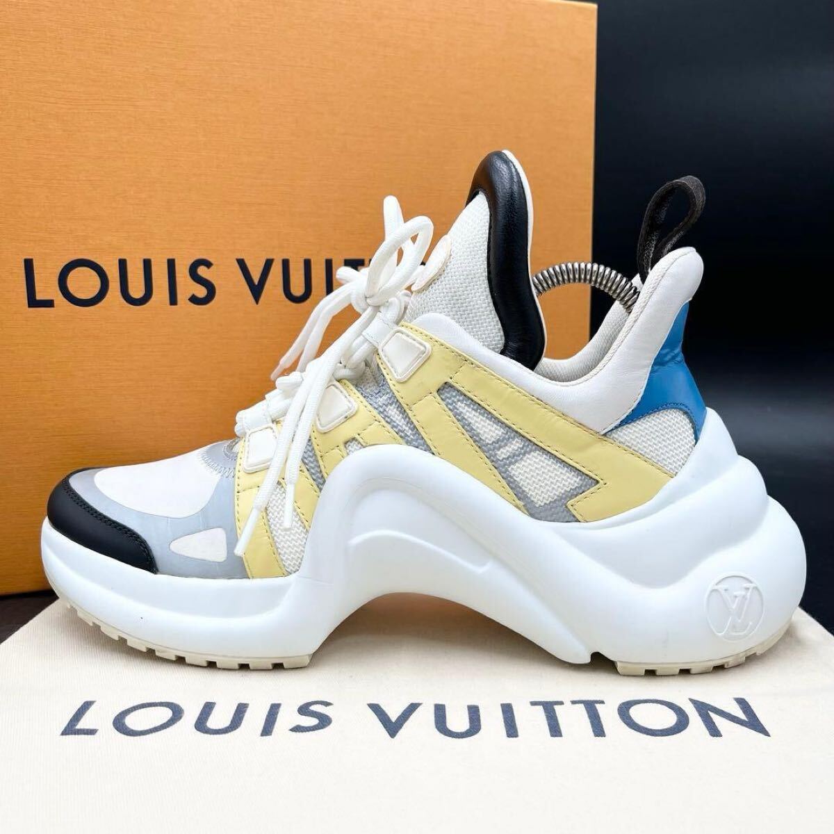 1円 【未使用級】 LOUIS VUITTON ルイヴィトン アークライト モノグラム 厚底 レザー メッシュ レディース スニーカー 靴 シューズ 24.5cm拍卖