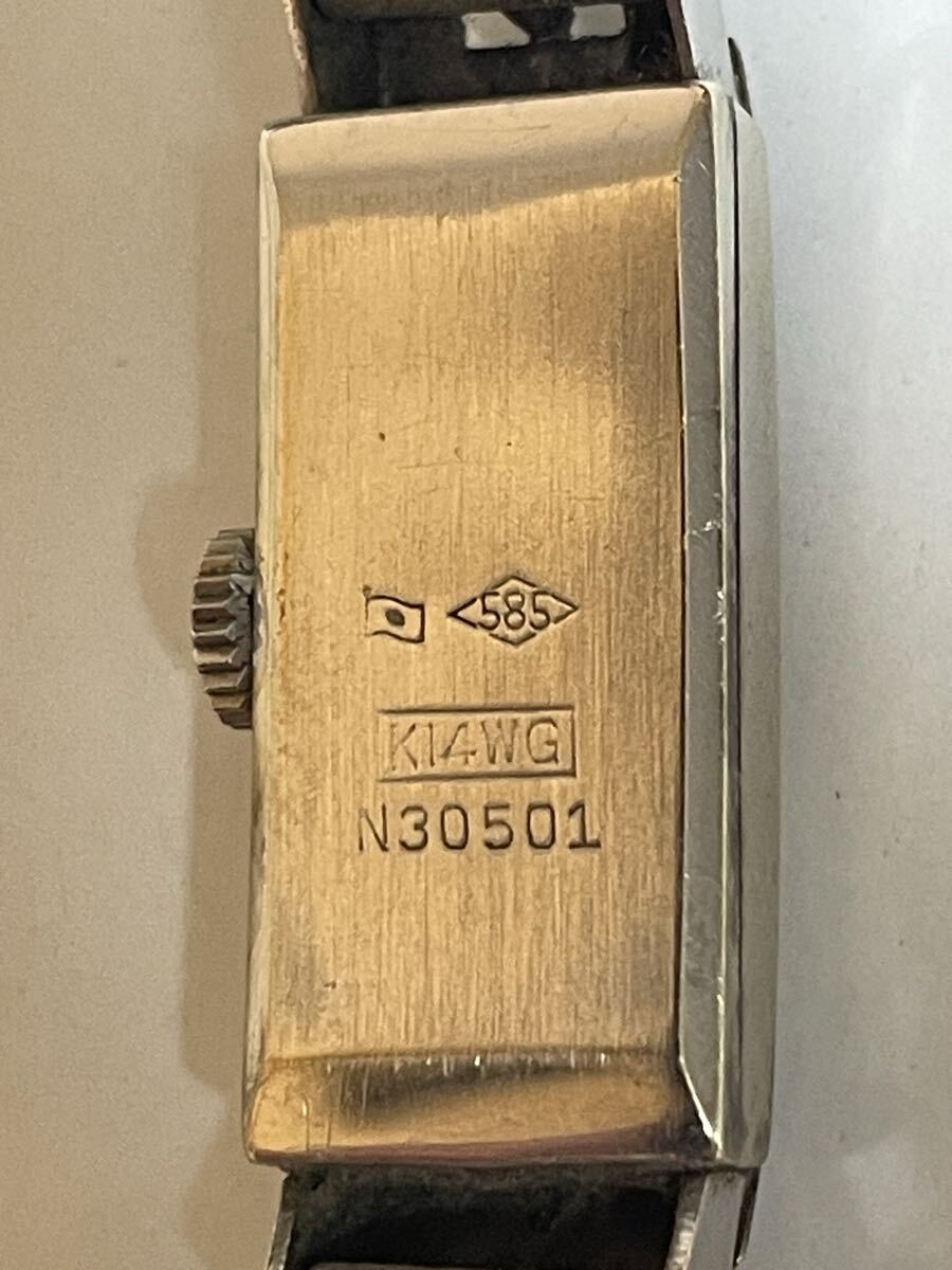 【造幣局ホールマーク・K14WG・585刻印】CITIZEN Noble 25JEWELS レディース腕時計 ダイヤモンド風 ブラックストーン 手巻き 不動 現状品拍卖