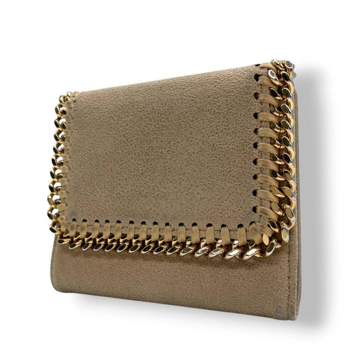 ステラマッカートニー Stella McCartney ファラベラ 折り財布 コンパクトウォレット ミニ チェーン ベルベット ベージュ グレージュ w1拍卖
