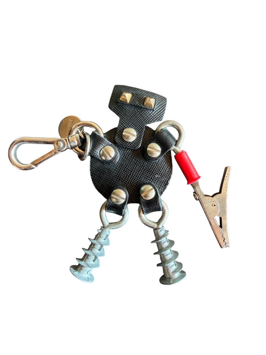 【美品】プラダ PRADA ロボット キーホルダー サフィアーノレザー バッグチャーム エドワード シルバー ブラック レッド 鍵 キーリング #N拍卖