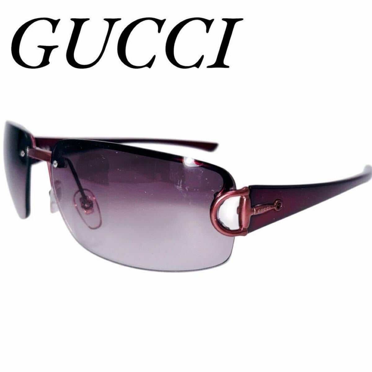00s archive GUCCI sunglasses rimless y2k レア グッチ ホースビット サングラス クリアパープル系ピンク ロゴエンブレム GG2744拍卖