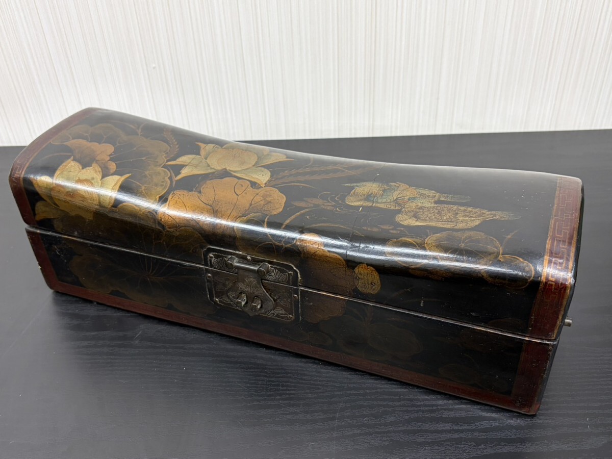 コレクター放出品 文箱 蒔絵 鳥 金蒔絵 時代漆器 時代物 黒漆塗 骨董品 硯箱 古美術品 現状品拍卖
