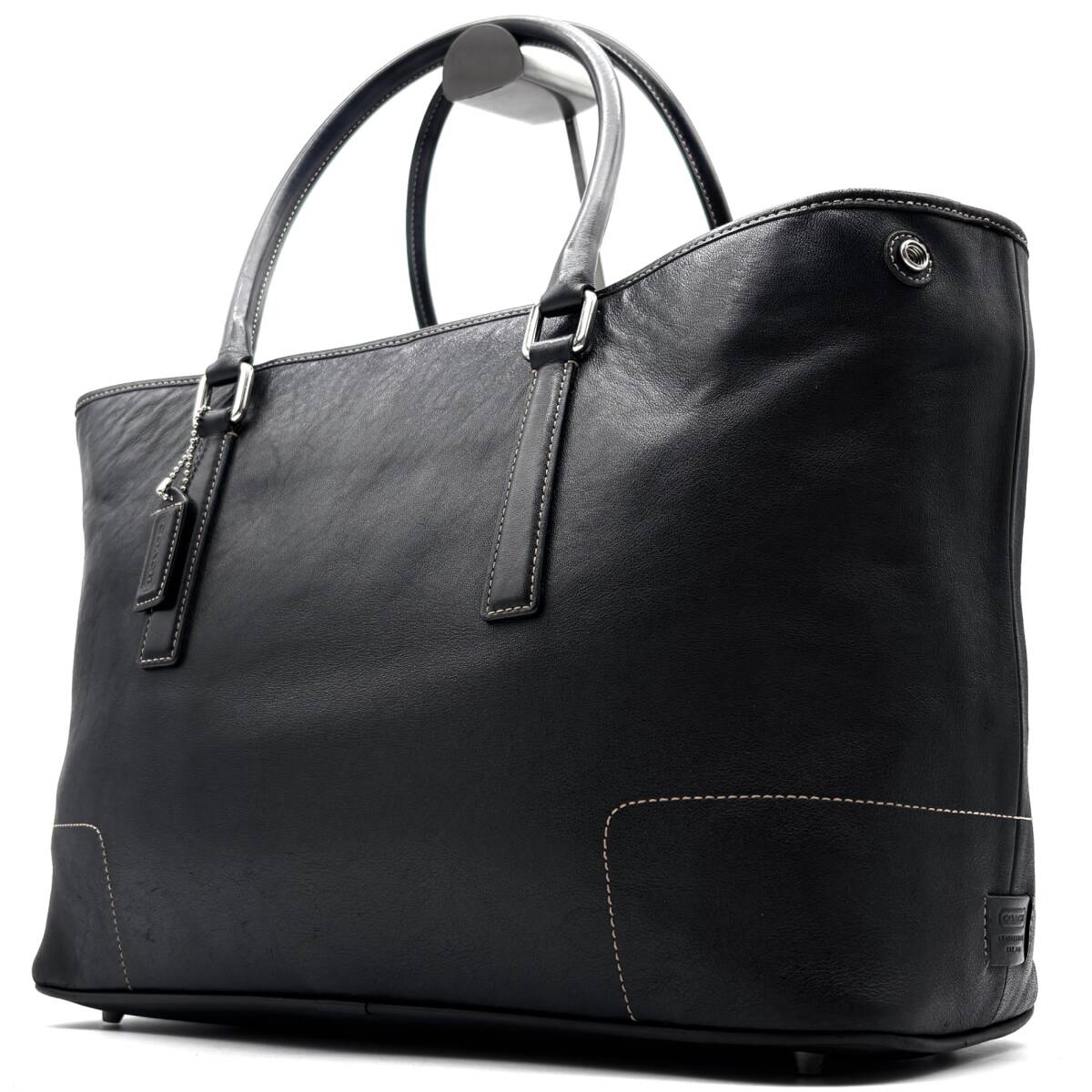 1円 美品 COACH コーチ ビジネスバッグ トートバッグ グラブタンレザー 肩掛け A4 PC 大容量 多収納 シンプル ショルダー ブラック 黒拍卖