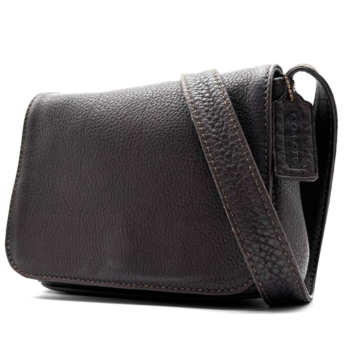 1円 希少モデル・正規品 COACH コーチ ショルダーバッグ ポシェット フラップ オールレザー 斜め掛け クロスボディ シンプル ブラウン 茶拍卖