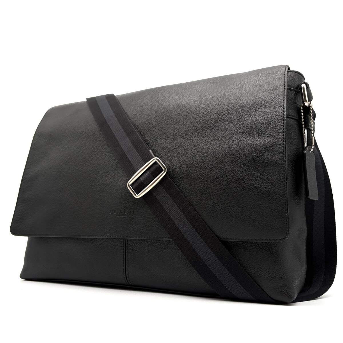 1円 美品 COACH コーチ ショルダーバッグ ビジネスバッグ メッセンジャー フラップ A4 PC 斜め掛けロゴ 大容量 多収納 黒 ブラック拍卖