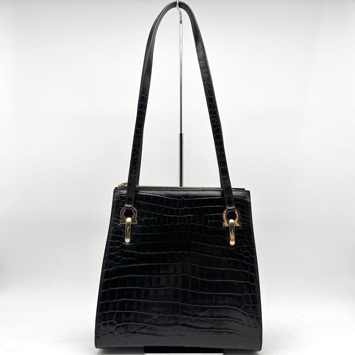 【Salvatore Ferragamo】サルヴァトーレ フェラガモ◆ガンチーニ クロコ型押し トートバッグ ショルダーバッグ ブラック K100 YS260605-031拍卖