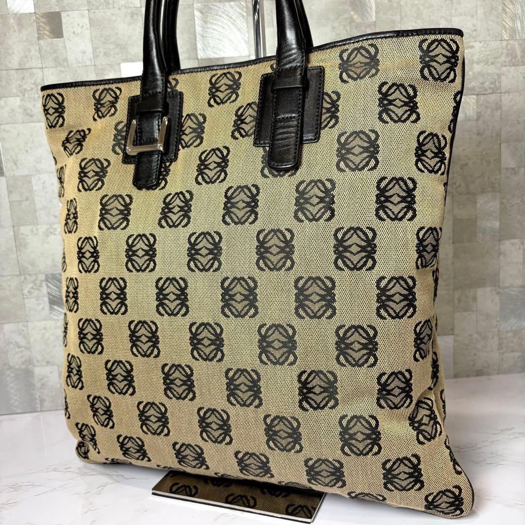 未使用級 LOEWE ロエベ アナグラム 総柄 キャンバス トートバッグ A4収納 レザー ハンドバッグ 男女兼用 メンズ バッグ BAG 拍卖