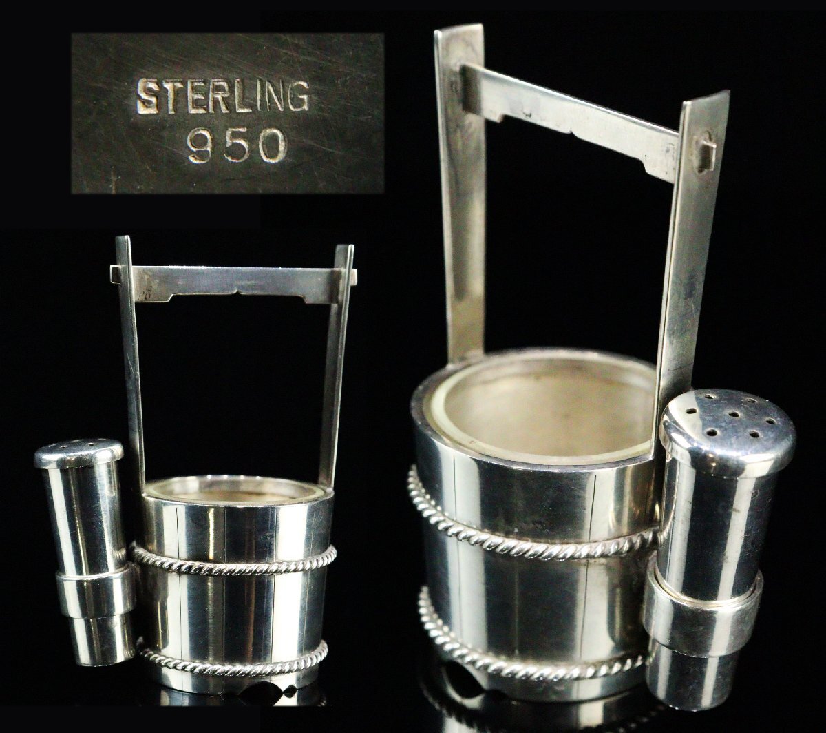 【ASAHI】古美術 銀製 STERLING 950 手桶形 ボンボニエール 小型 置物 コレクター放出品G94.19.d@拍卖