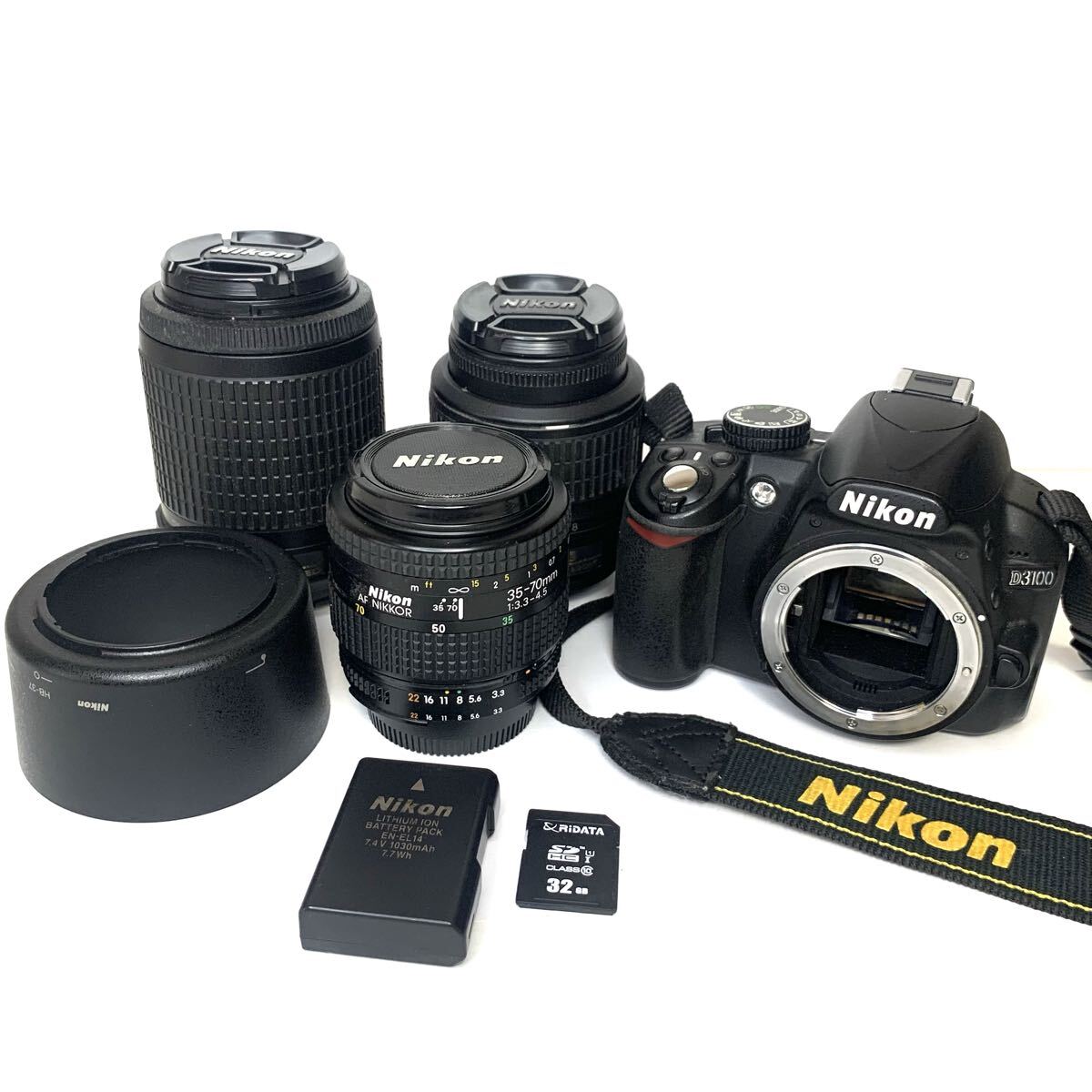 Nikon D3100 ニコン デジタル一眼レフカメラ 18-55mm 1:3.5-5.6G 35-70mm 1:3.3-4.5 55-200mm 1:4-5.6G ズームレンズ拍卖
