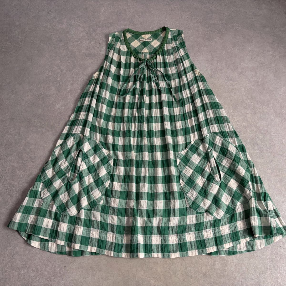 過去作●TSUMORI CHISATO●グリーンチェック柄アップリケポケット ワンピース●ツモリチサト拍卖