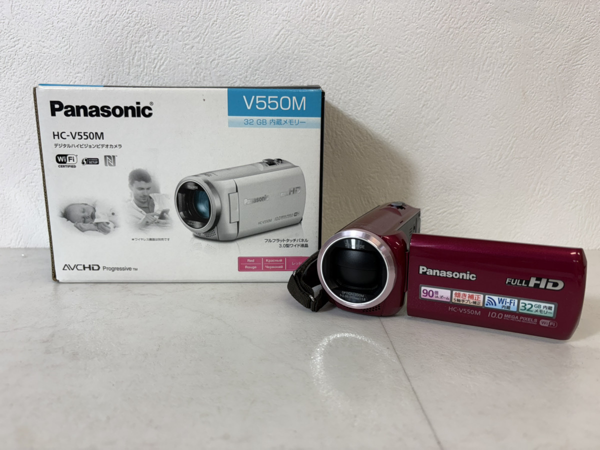 14738-014★Panasonic パナソニック HC-V550M-R レッド ビデオカメラ FULL HD 32GB内蔵メモリー Wi-Fi 90倍iAズーム 元箱付★拍卖