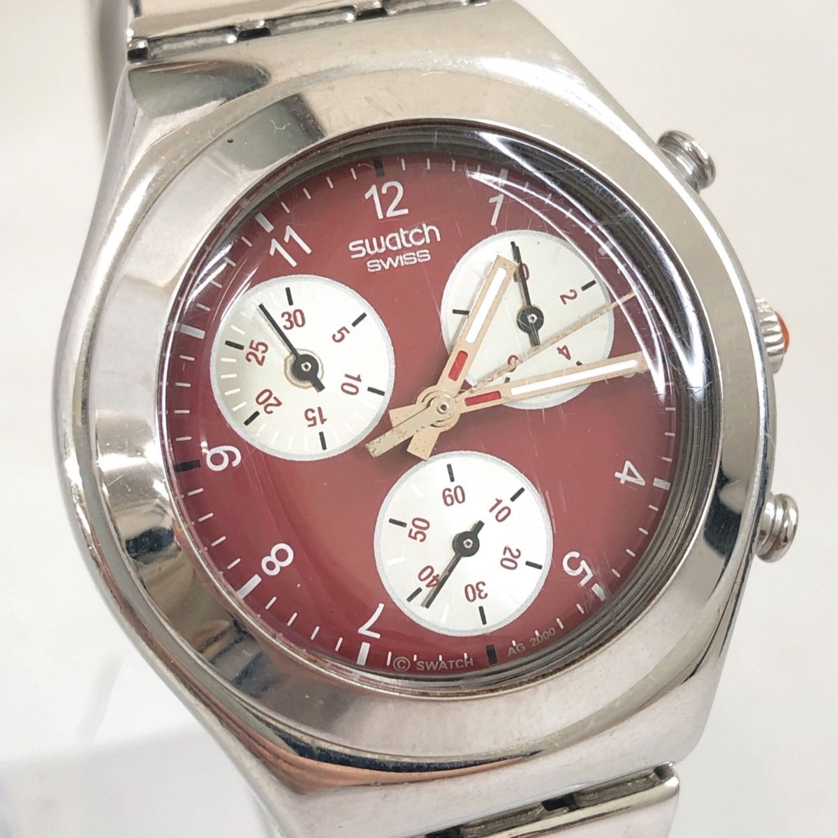 Swatch スウォッチ IRONY アイロニー AMARANTINE 腕時計 YMS107G クオーツ ラウンド クロノグラフ レッドブラウン シルバー コレクション拍卖