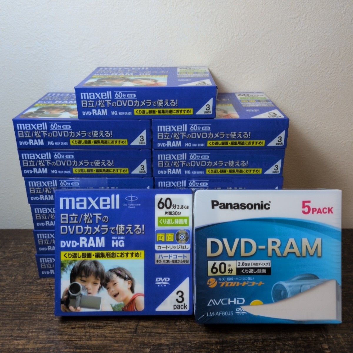 マクセル maxell パナソニック Panasonic DVD-RAM 60分 くり返し録画用 3パック×14個 5パック×1個 まとめ売り 日立、松下カメラ用拍卖