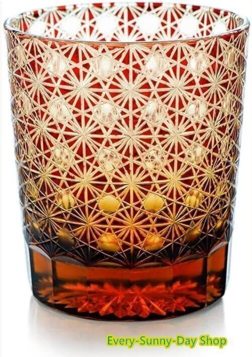 新作 グラス切子 菊繋ぎ紋 高級グラス 冷酒杯 手作りワインセット ロックグラス ビールウイスキーグラス 250ml 赤拍卖