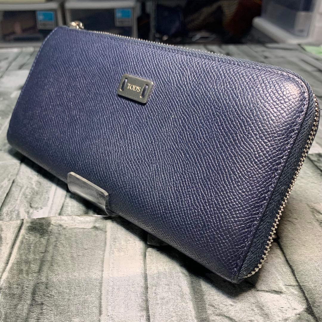 美品 トッズ TOD'S L字ファスナー長財布 レザー ネイビー拍卖