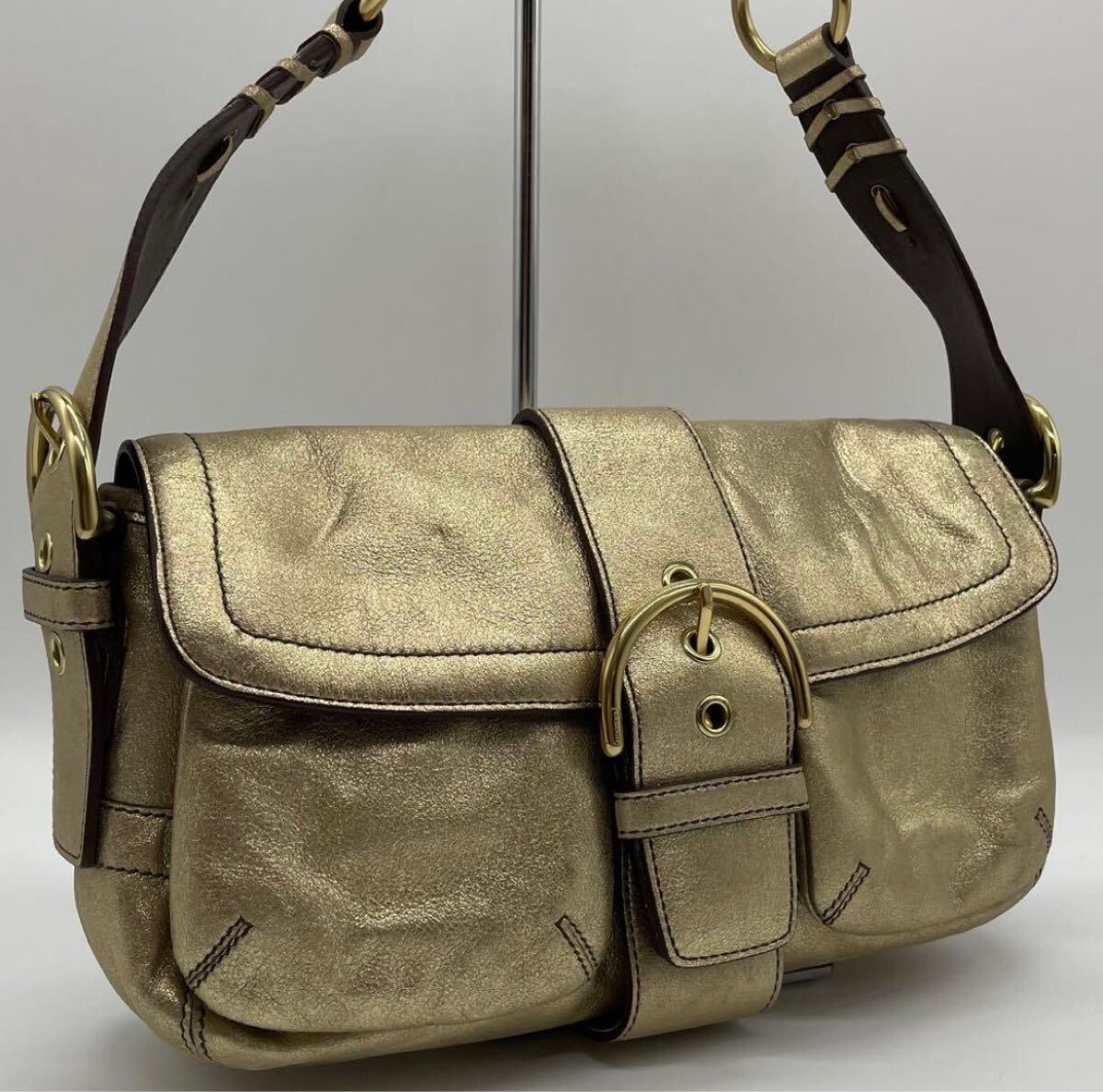 1円~ coach soho one shoulder bag leather gold コーチ ソーホー レザー 肩掛け ゴールド y2k ショルダーバッグ ワンショルダー 拍卖