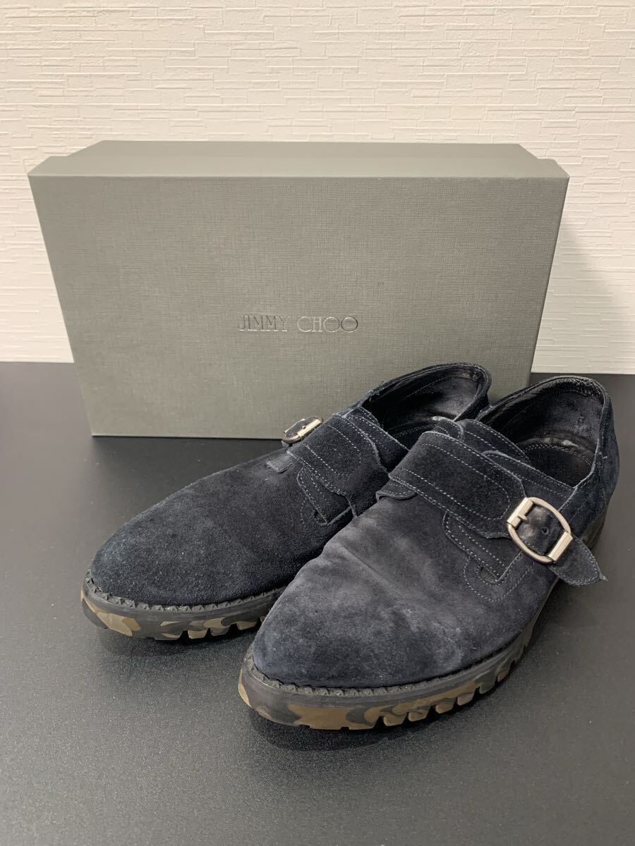 A6-35 JIMMY CHOO ジミーチュウ スエード シューズ シングル モンク ストラップシューズ ソール カモフラ 靴 メンズ 41 1/2 男性用拍卖