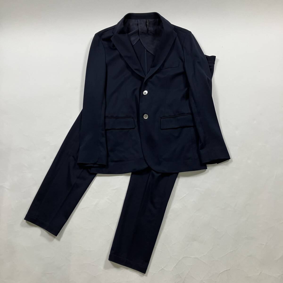 ★ EDIFICE エディフィス スーツ セットアップ ビジネス オフィス ジャケット スラックス 紳士服 無地 ネイビー 46 メンズ拍卖