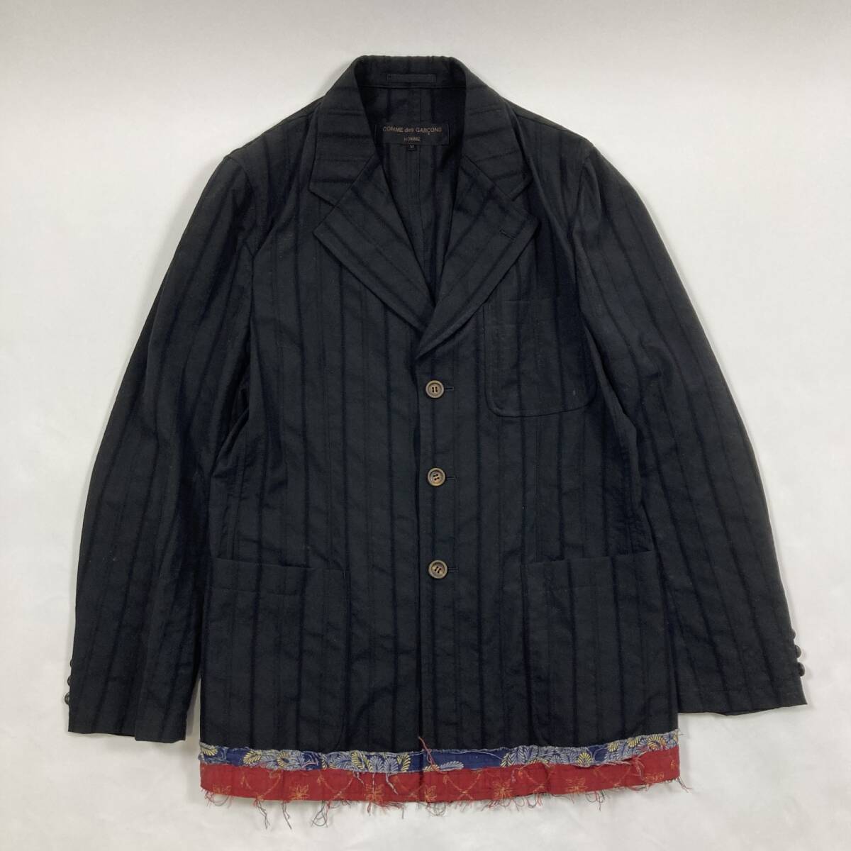 ★ COMME des GARCONS HOMME コムデギャルソンオム テーラードジャケット リメイク風 ジャケット アウター ストライプ ブラック M メンズ拍卖