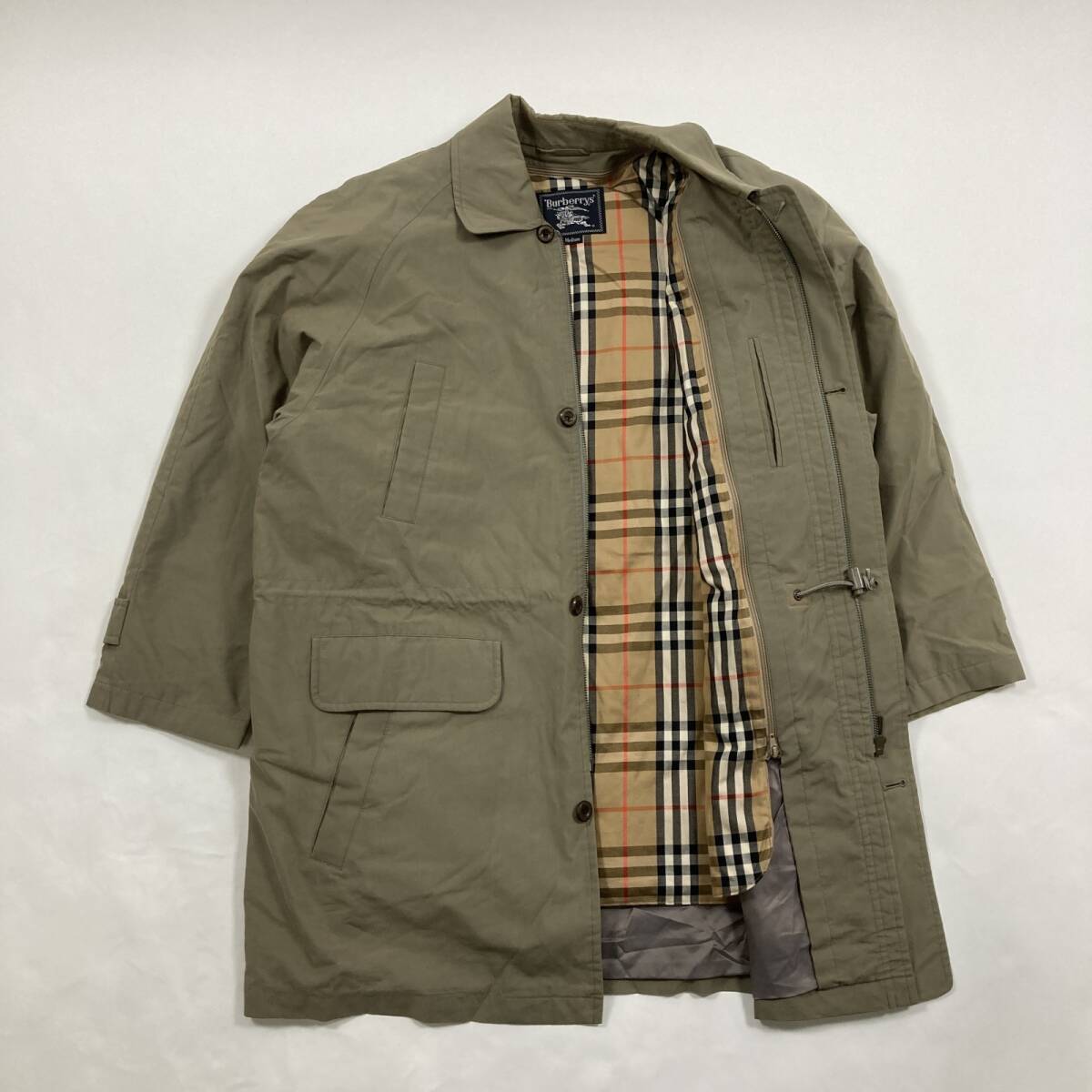 ★ 90s ヴィンテージ Burberrys バーバリーズ ステンカラーコート アウター ノバチェック ライナー付き カーキ系 M メンズ 日本製拍卖
