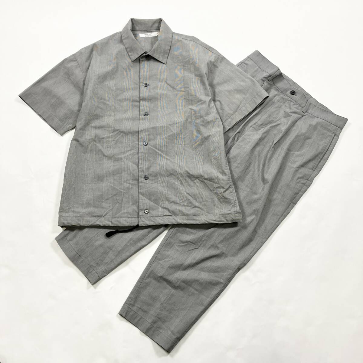 ★ BEAMS LIGHTS ビームスライツ セットアップ セットアップ 上下 半袖シャツ パンツ コットン混 グレー グレンチェック M メンズ拍卖