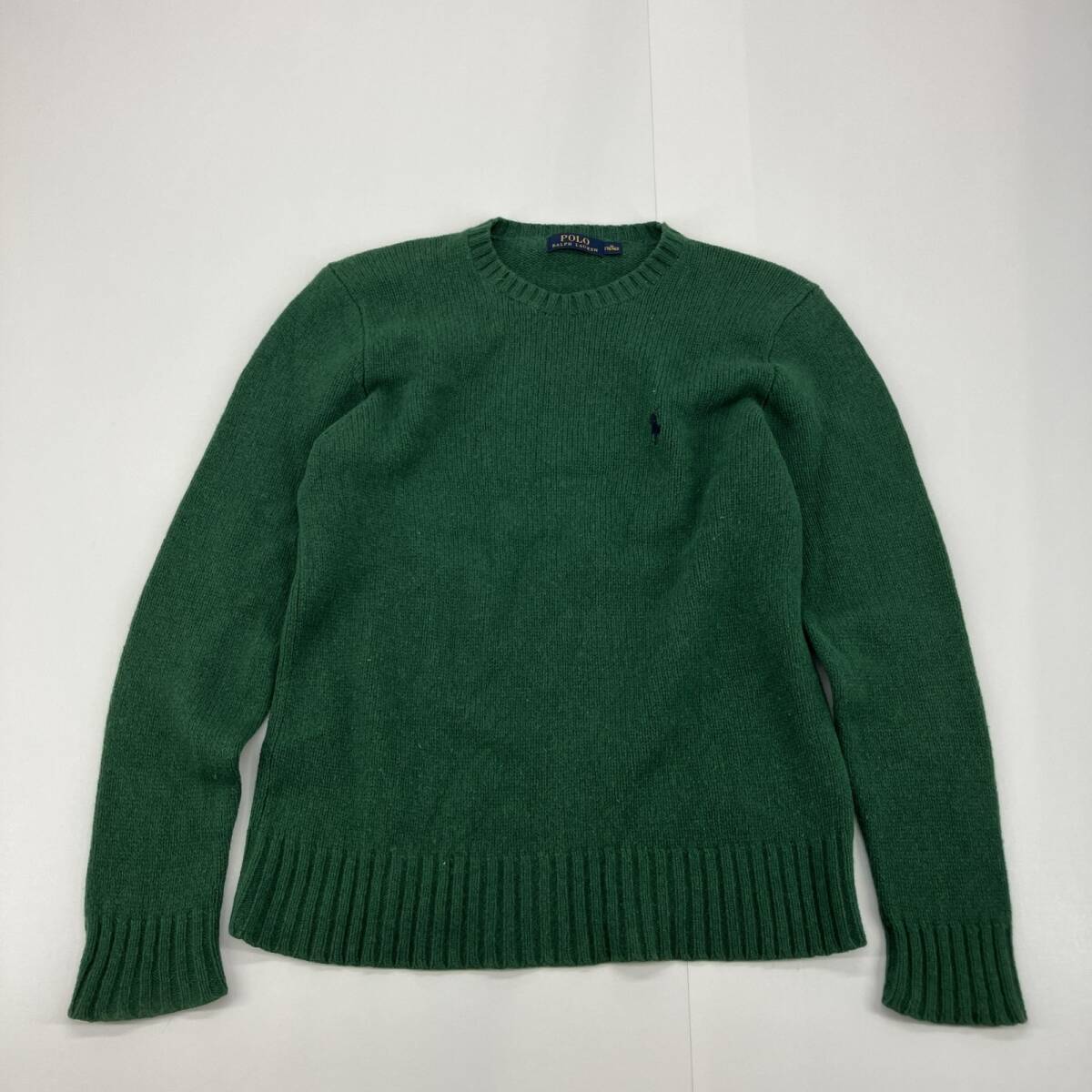 ◎ラルフローレン ニット M グリーン 緑 メリノウール アンゴラ クルーネック セーター ポロ ポニー刺繍 丸首 トップス メンズ 美品拍卖