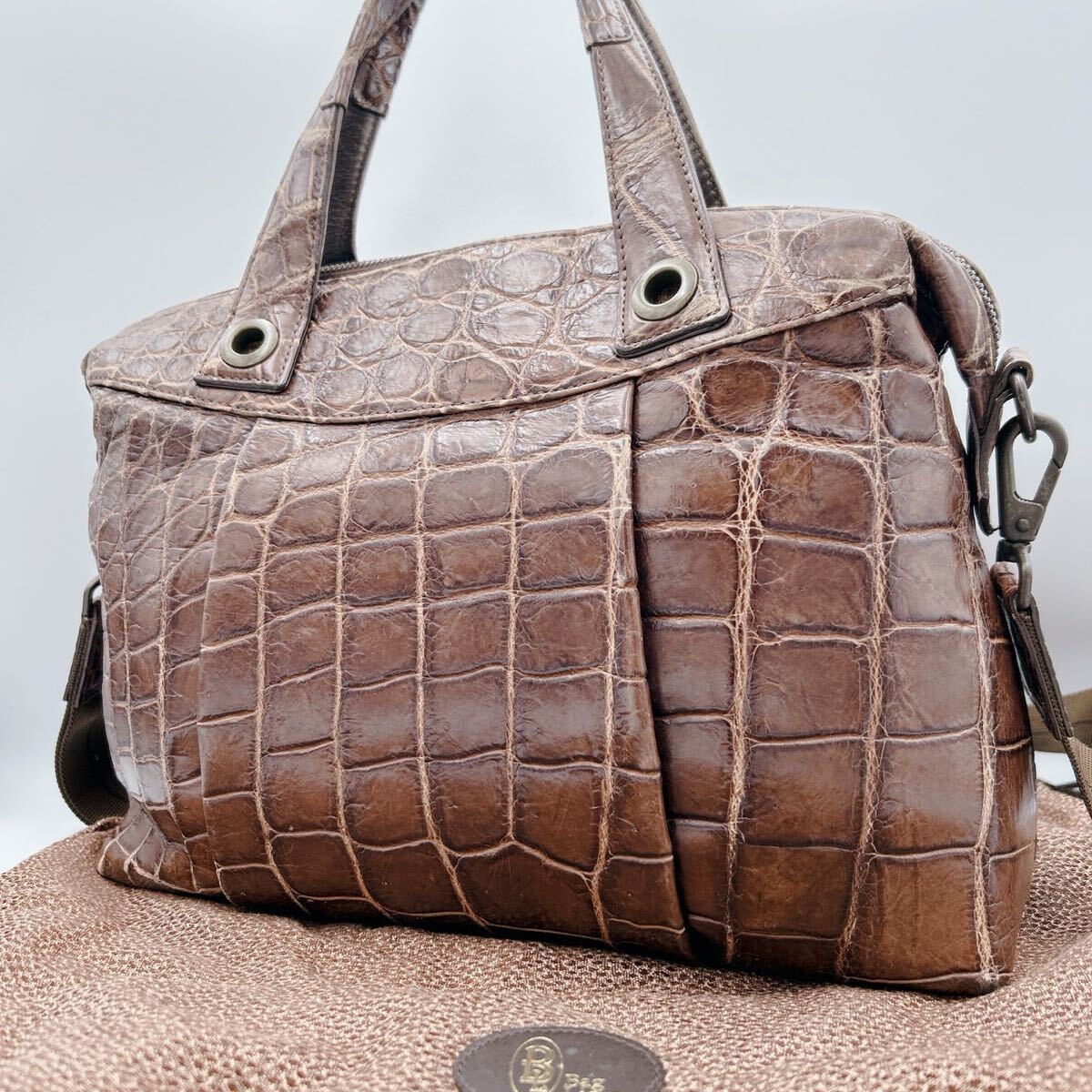 定価48万!!!最高級マットクロコ◎【2wayハンドバッグ】ショルダー トート クロコダイル 鰐革 ワニ ブラウン 茶色 メンズ レディース拍卖