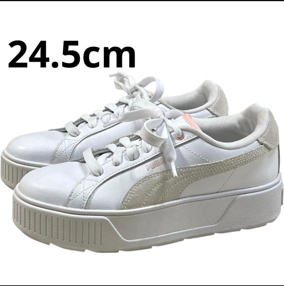 超美品PUMA プーマ KARMEN L SD カルメン 厚底スニーカー ホワイト レザー 本革 サイズ 24.5cm拍卖