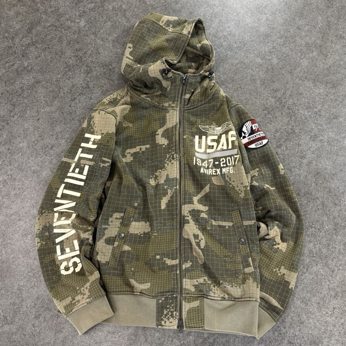 AVIREX USAF 70th ANIV. THERMOLITE アヴィレックス サーモライト ジップパーカ ジャケット カモフラ カーキ XL 大きいサイズ 6173435拍卖