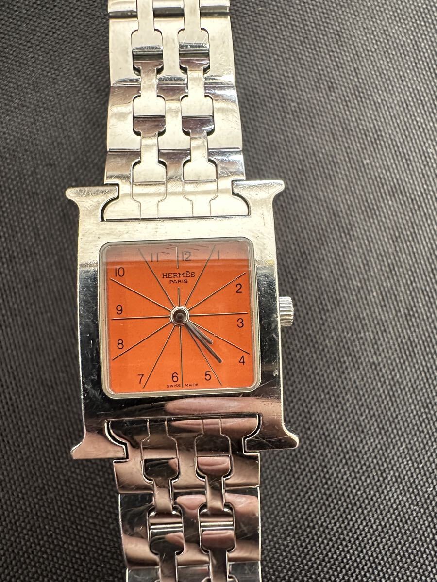 エルメス HERMES Hウォッチ クォーツ 腕時計 オレンジ文字盤 000017 稼働拍卖