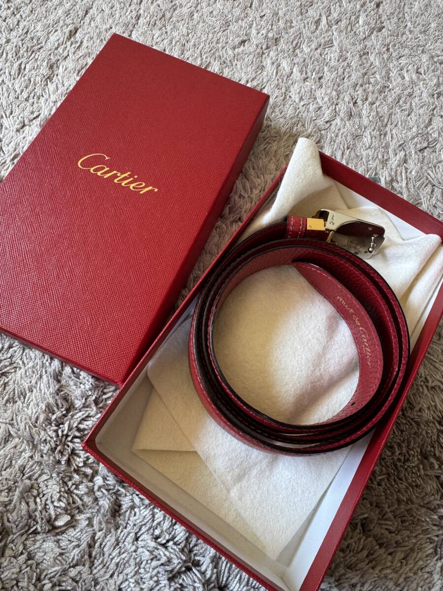 【1000円スタート レア】Cartier カルティエ ベルト レッド 赤 レザー vintage must de Carier Paris ヴィンテージ EURO ボルドー拍卖