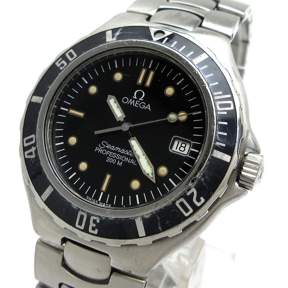 1円 オメガ OMEGA シーマスター200 プレボンド デイト メンズ 黒文字盤 396.1062 時計 SEAMASTER クォーツ 稼動品拍卖