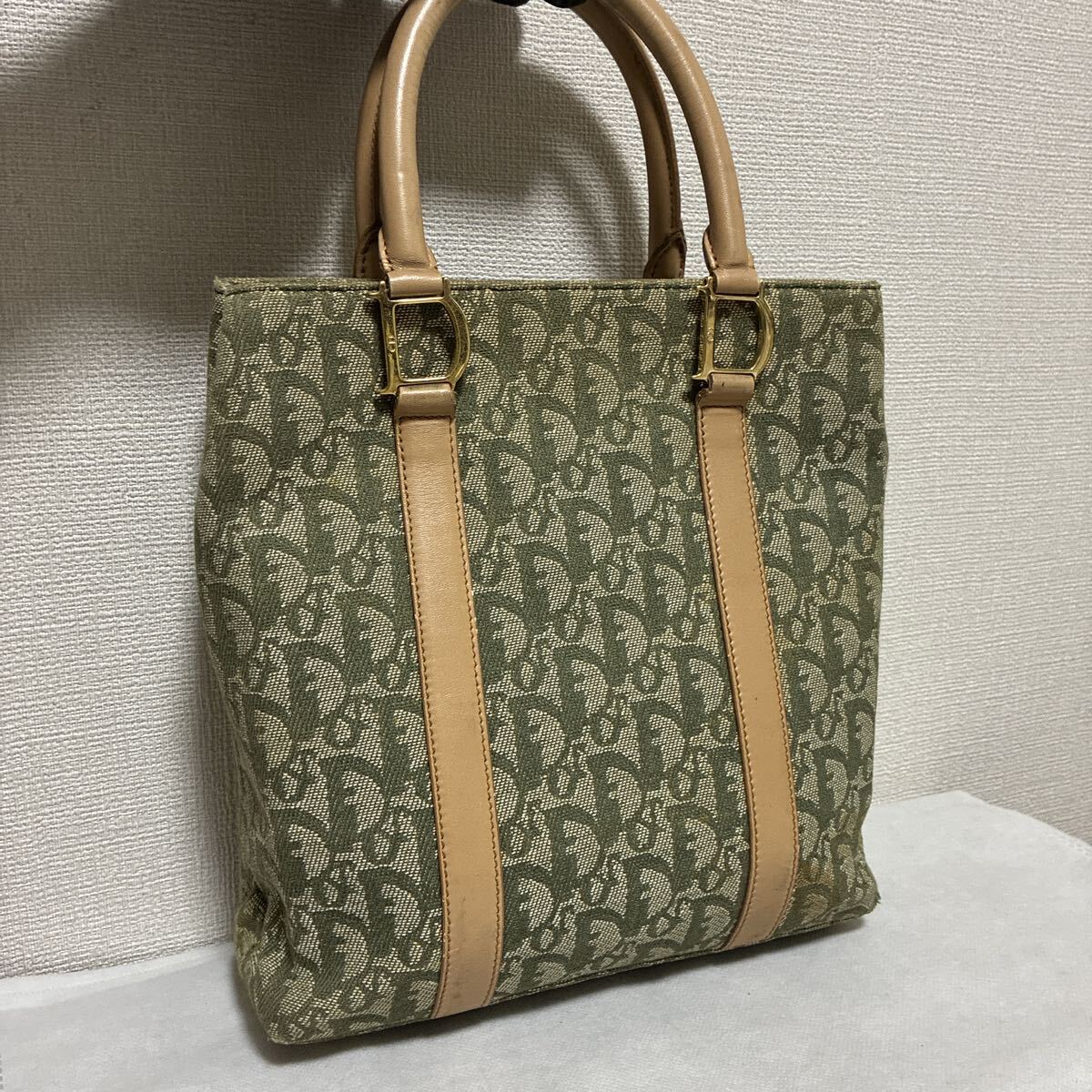 Christian Dior クリスチャンディオール トートバッグ ハンドバッグ トロッター キャンバス レザー D金具 カーキ シリアルあり拍卖