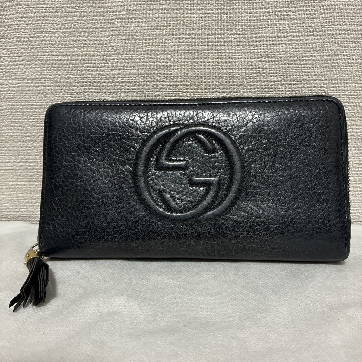 【良品】 GUCCI グッチ ラウンドファスナー 長財布 ソーホー インターロッキング ダッセル レザー ブラック シリアルあり拍卖