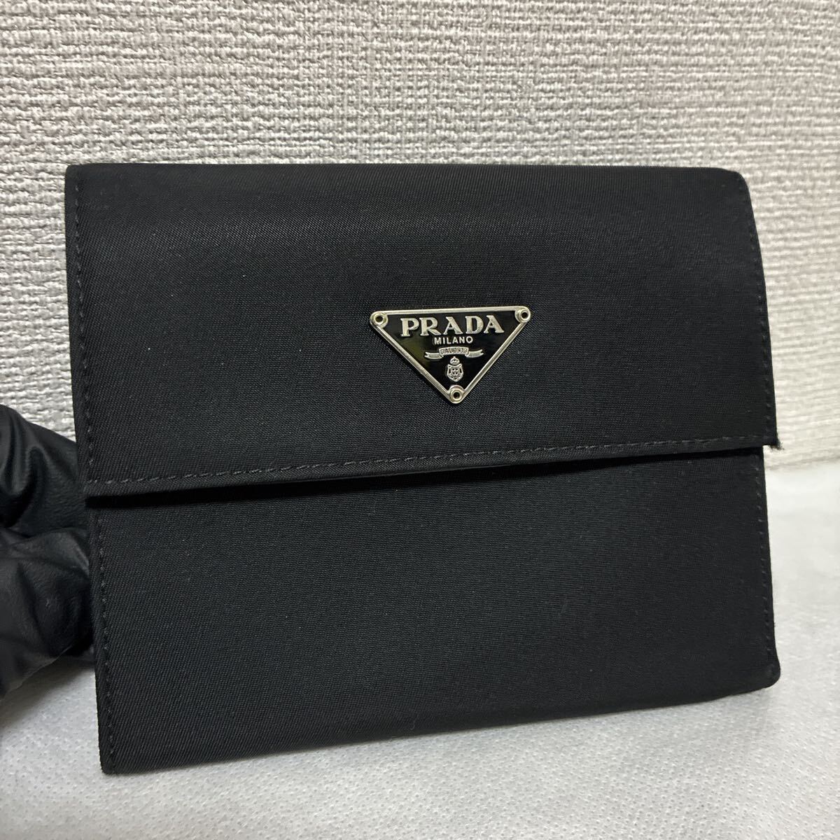 【美品】 PRADA プラダ 三つ折り財布 テスートナイロン レザー ブラック 刻印あり拍卖