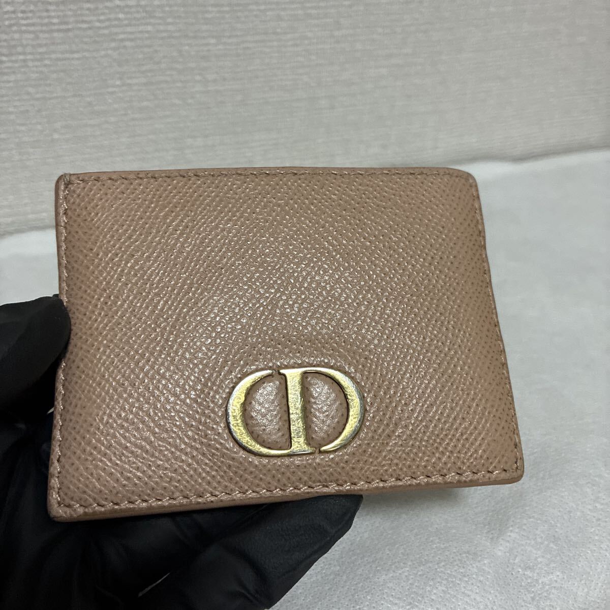 【良品】 Christian Dior クリスチャンディオール カードケース 名刺入れ 定期入れ レザー CDロゴ ピンクベージュ系 シリアルあり拍卖