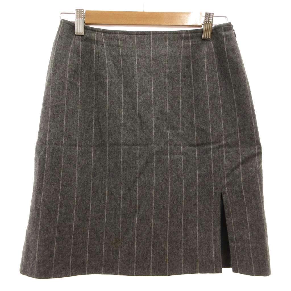 イヴサンローラン YVES SAINT LAURENT スカート Aライン 38 灰色 グレー ストライプ柄 ひざ丈 スリット /SD ■GY99 レディース拍卖