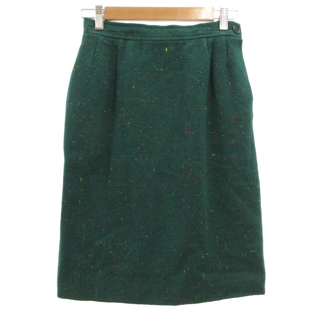 イヴサンローラン YVES SAINT LAURENT ヴィンテージ 美品 タイトスカート ウール M 緑 グリーン マルチカラー ネップ柄 ひざ丈拍卖