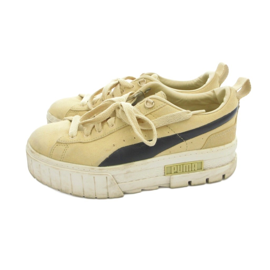 プーマ PUMA スニーカー 24.5cm アイボリー ベージュ 厚底 ローカット レースアップ /TL レディース拍卖