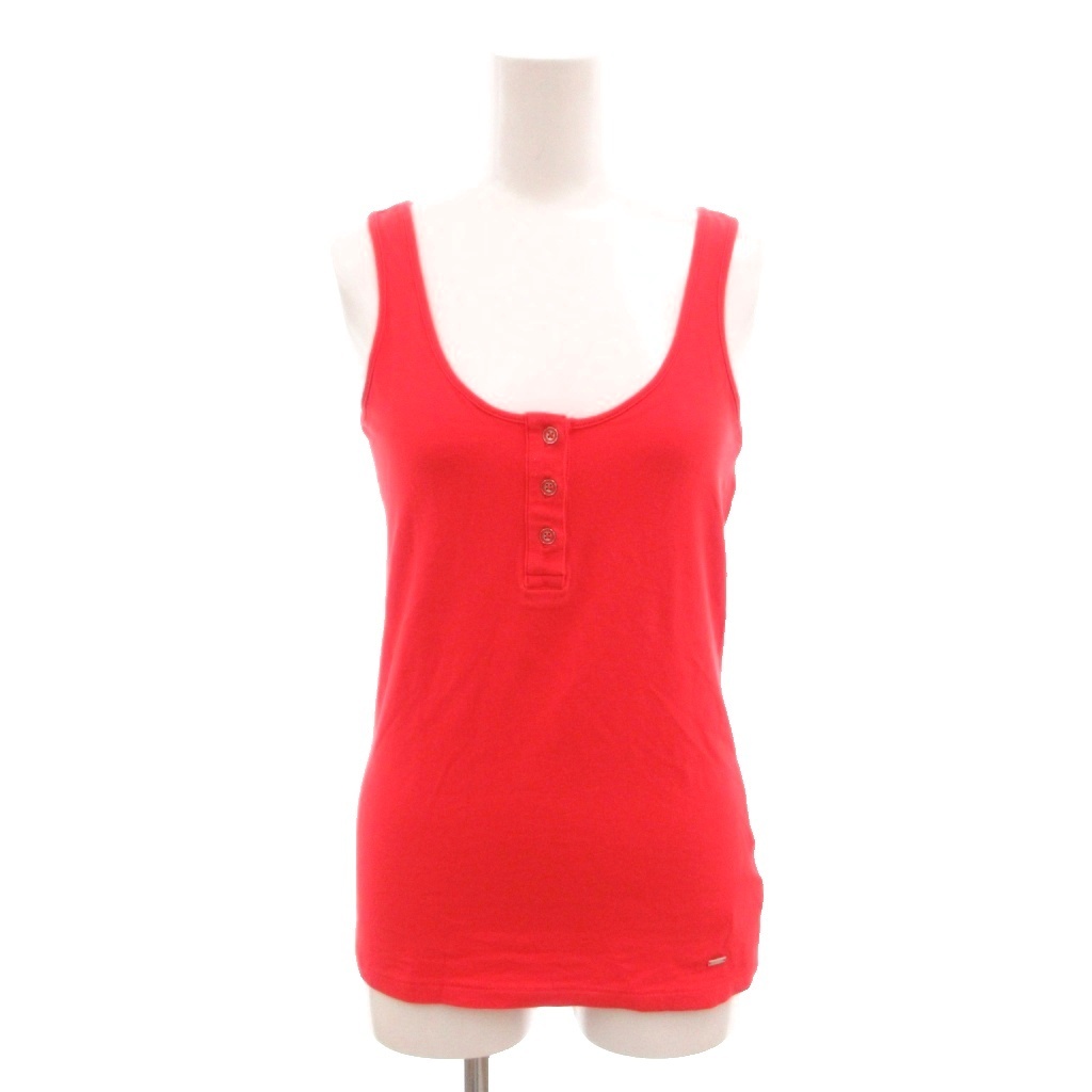 トミーヒルフィガー TOMMY HILFIGER タンクトップ XS 赤 レッド ノースリーブ Uネック ボタン付き /NL ■ECG005 レディース拍卖