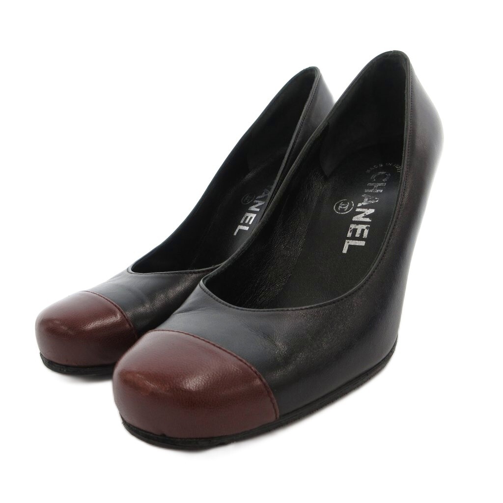 シャネル CHANEL パンプス キャップトゥ ピンヒール ココマーク レザー35.5 黒 ブラック /FF レディース拍卖