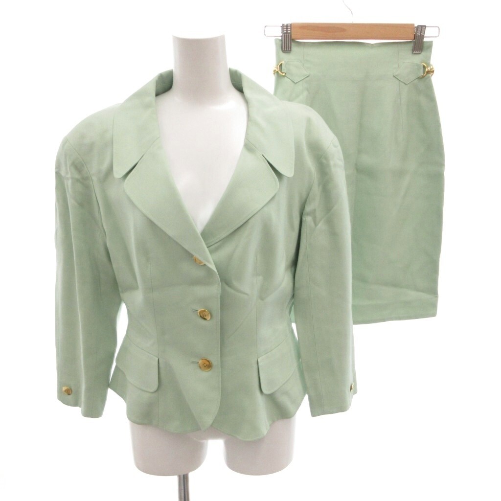 49アベニュー ジュンコシマダ 49AV. junko shimada セットアップ スーツ ジャケット スカート ゴールド金具 9 7 緑 グリーン拍卖
