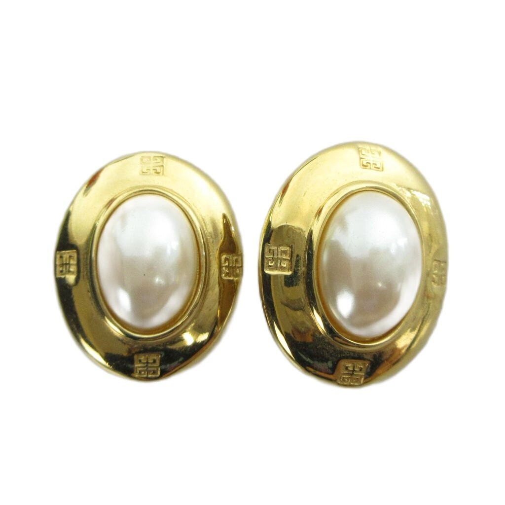 ジバンシィ GIVENCHY イヤリング アクセサリー 両耳用 クリップ式 ロゴ フェイクパール ゴールド色 ■GY11 /MQ レディース拍卖