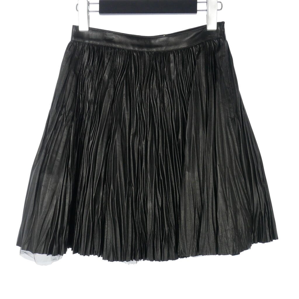 サンローラン パリ SAINT LAURENT PARIS 2015年 ラムレザー プリーツスカート ミニ丈 チュールレイヤード 36 黒 ブラック 401847 Y5MT2 レ拍卖