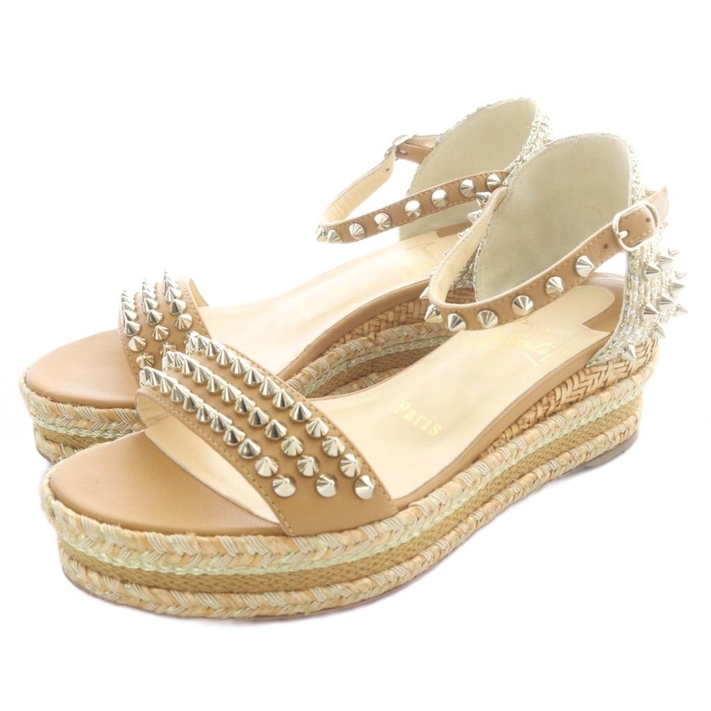 クリスチャンルブタン Christian louboutin MADMONICA スタッズ ウェッジソール ストラップ 35 茶色 ブラウン /SR レディース拍卖